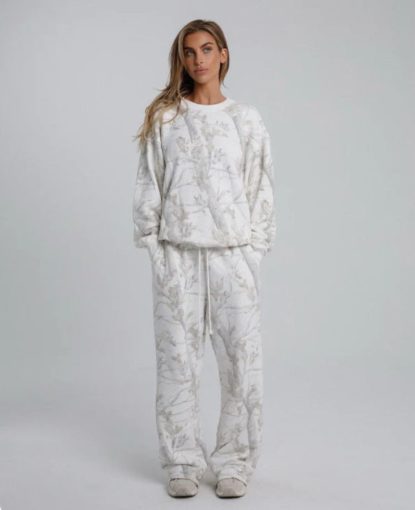 Camouflage Maple Leaf Hoodie Set Women