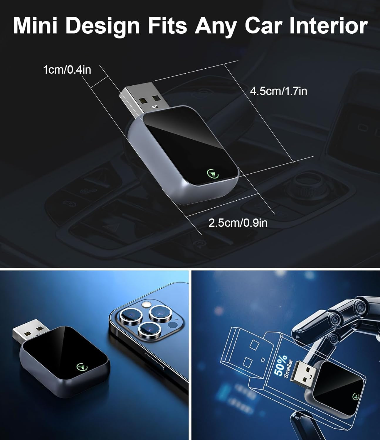 2026 Wireless Carplay Adapter for Iphone - No Audio Lag, 5S Auto-Connect- Convert Factory Wired to Wireless Carplay - Bluetooth 5.3 & 5Ghz Wi-Fi - Plug & Play (Includes USB A/C)