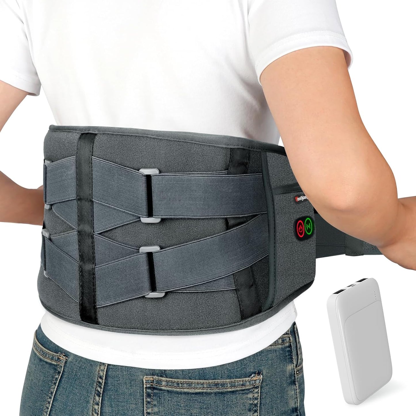 Comfytemp Cordless Heating Pad with Massager for Back, Portable Lower Back Massager FSA Eligible HSA Rechargeable Wireless Electric, Birthday Gifts for Women Men Mom Dad Seniors 3 Heat 30Mins Auto-Off