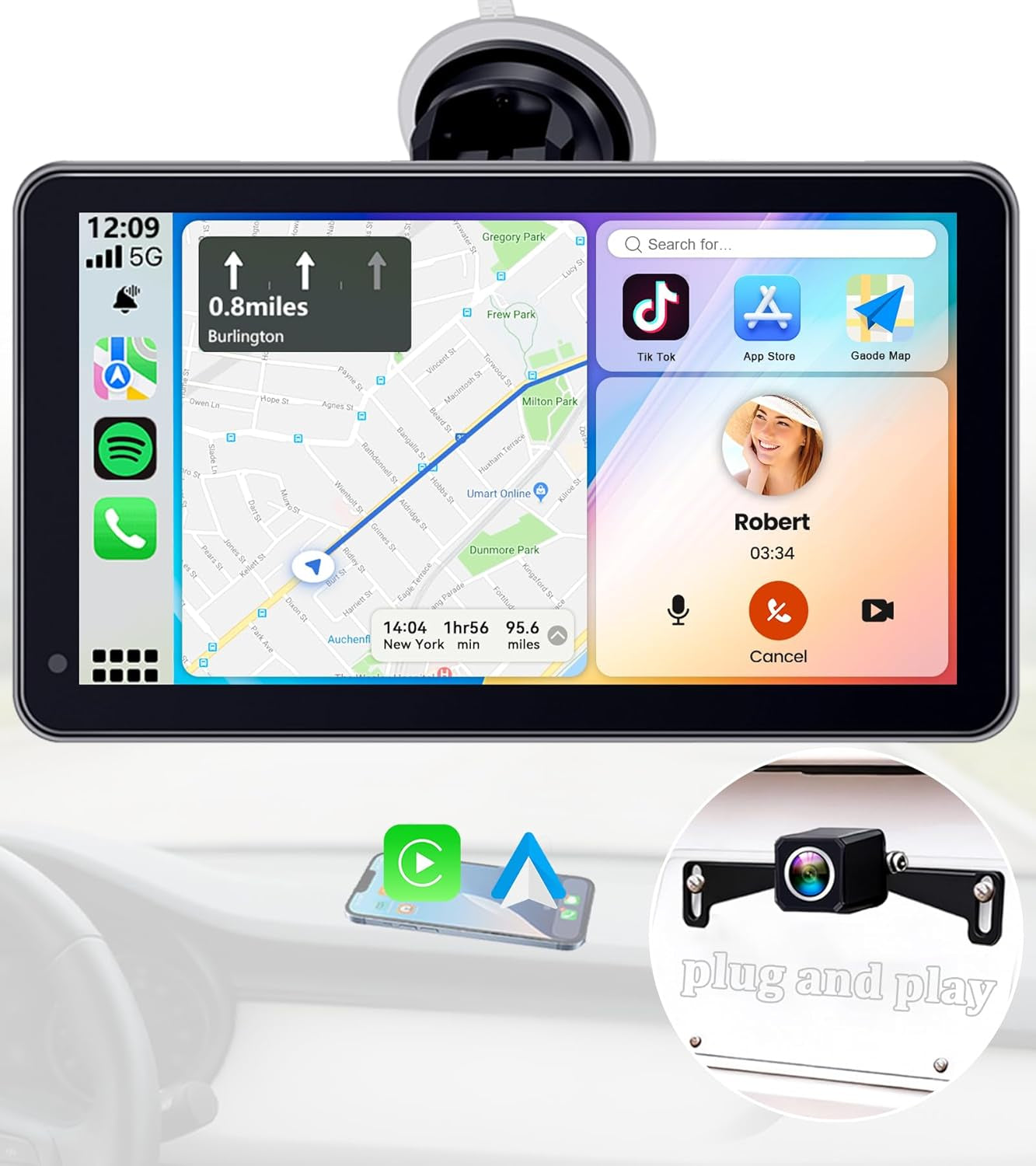 Portable Wireless Carplay Screen - 7-Inch Plug & Play No Dashboard Removal Upgrade for Older Cars - Compatible for Apple Carplay & Android Auto with Backup Camera