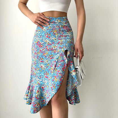 Women Elegant High Waist Floral Skirt