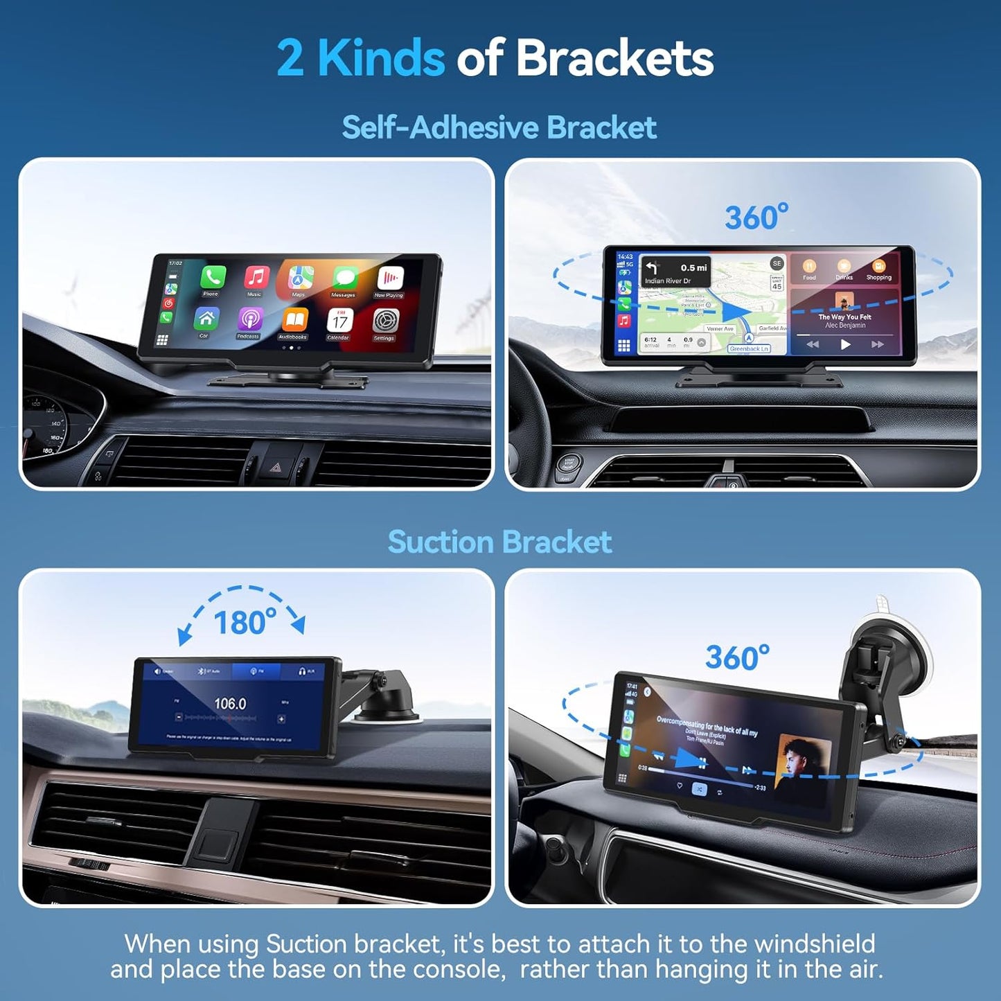 Portable Carplay Screen for Car, 10" Wireless Carplay & Android Auto Car Play Touchscreen with 1080P Backup Camera,Gps Navigation,Voice Control,5.0 Bluetooth (10Inch)