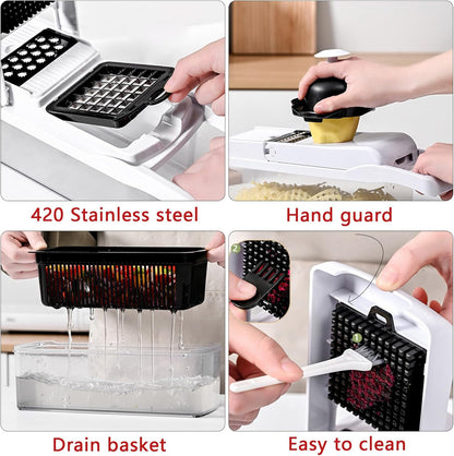 25-In-1 Vegetable Chopper with 13 Blades - Mandoline Slicer -Food Chopper W/Container - Cheese Grater - Veggie Salad Onion Chopper - Kitchen Gadget - Home Essentials - Kitchen Accessories