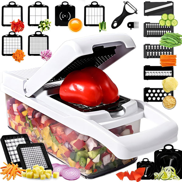 25-In-1 Vegetable Chopper with 13 Blades - Mandoline Slicer -Food Chopper W/Container - Cheese Grater - Veggie Salad Onion Chopper - Kitchen Gadget - Home Essentials - Kitchen Accessories