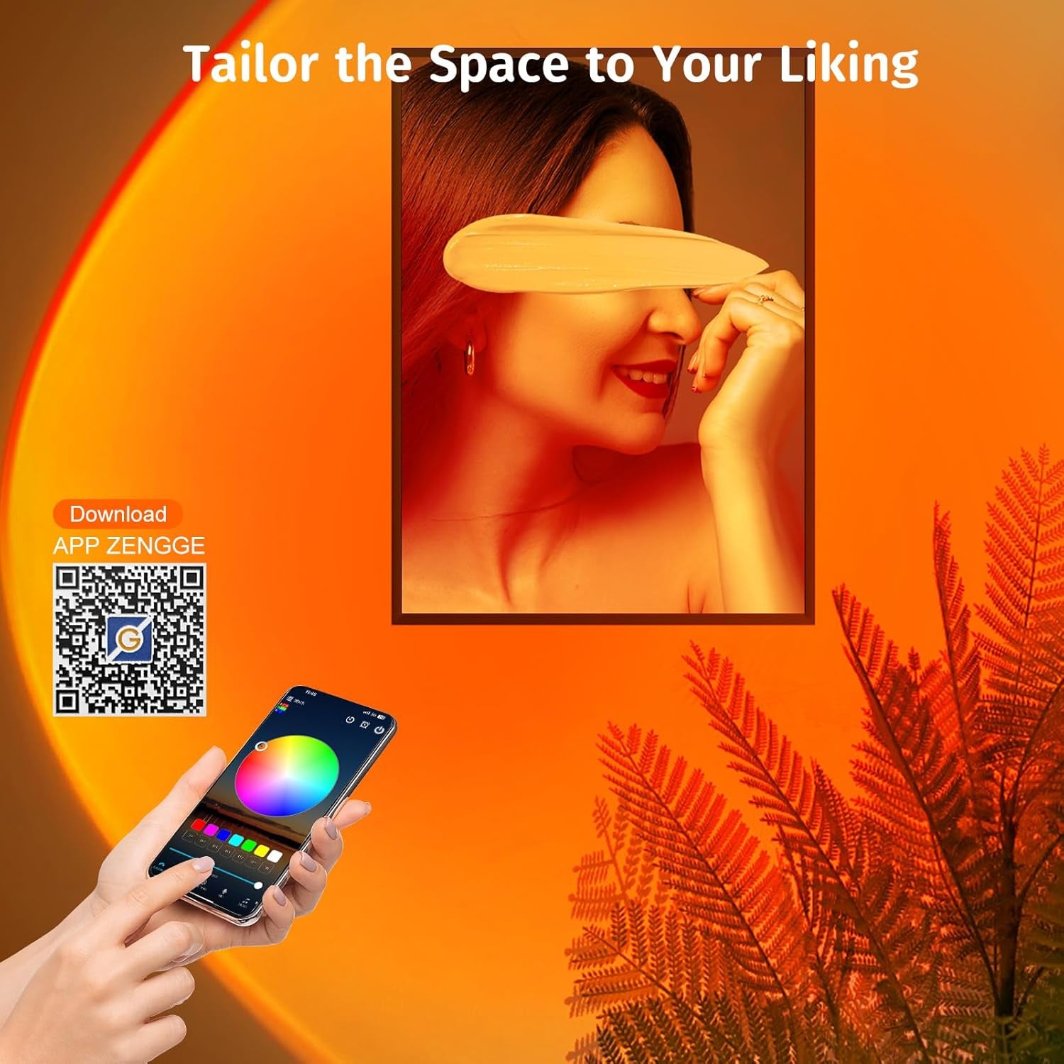 Sunset Lamp Projector with APP & Button Control, 360 Degree Rotation Multiple Colors Changing LED Lamp Night Light, Sunset Light for Bedroom Decor/Party/Christmas Gifts/Tiktok Live/Room Decor