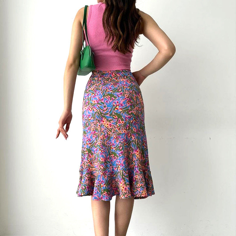 Women Elegant High Waist Floral Skirt