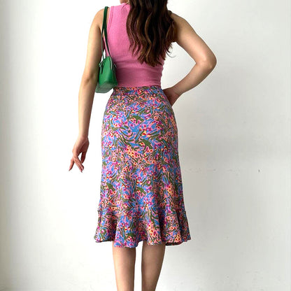 Women Elegant High Waist Floral Skirt