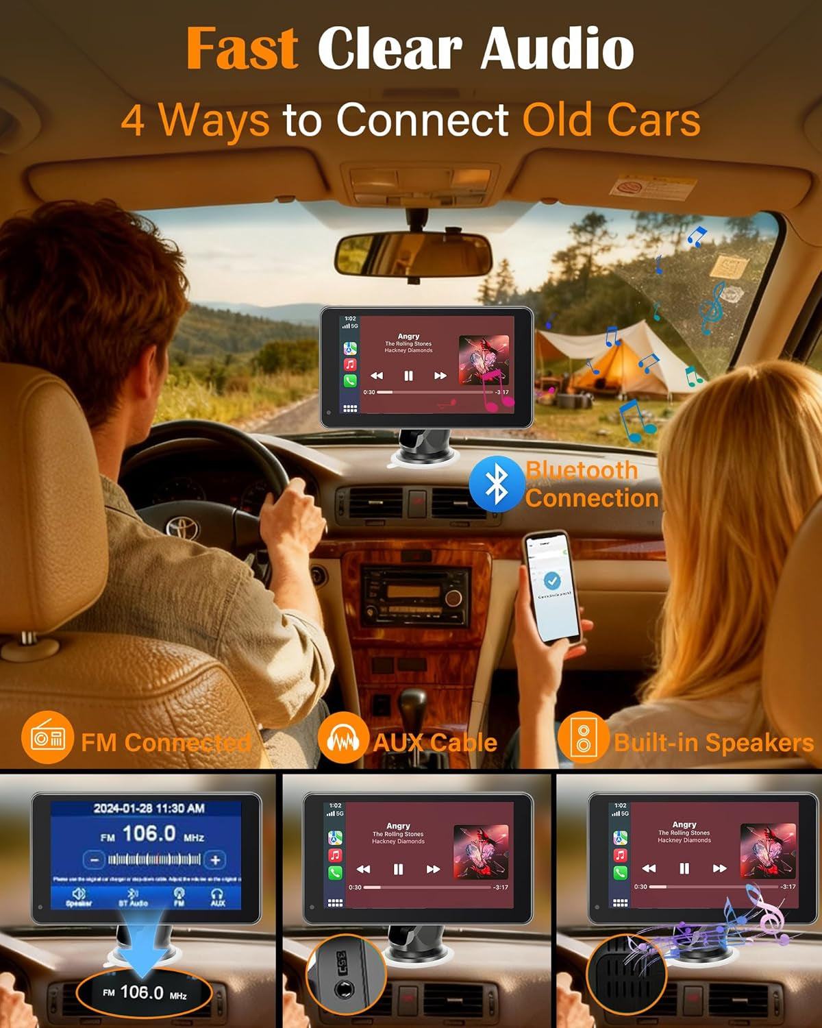 Portable Wireless Carplay Screen - 7-Inch Plug & Play No Dashboard Removal Upgrade for Older Cars - Compatible for Apple Carplay & Android Auto with Backup Camera