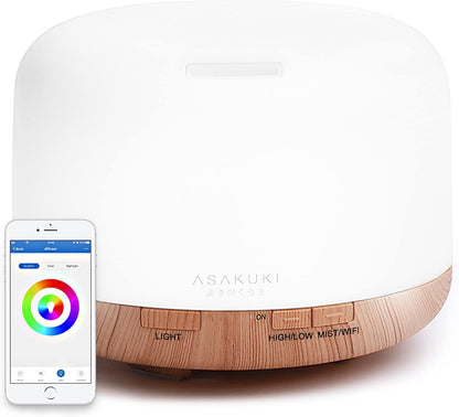 ASAKUKI Essential Oil Diffuser for Home, 500ML Aromatherapy Diffuser Humidifier with Remote Control, 7 Color LED Lights, Quiet Cool Mist Diffuser for Bedroom, Living Room, Office (Yellow)