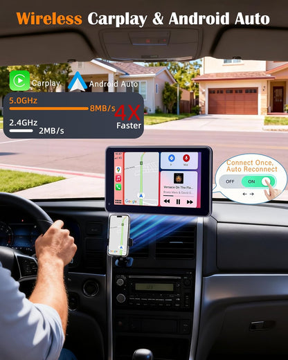 Portable Wireless Carplay Screen - 7-Inch Plug & Play No Dashboard Removal Upgrade for Older Cars - Compatible for Apple Carplay & Android Auto with Backup Camera