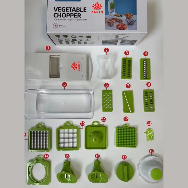 ZARIN 18-In-1 Vegetable Chopper & Slicer, Multi-Function Food Prep Tool for Cutting, Dicing & Slicing Vegetables, Kitchen Gadget