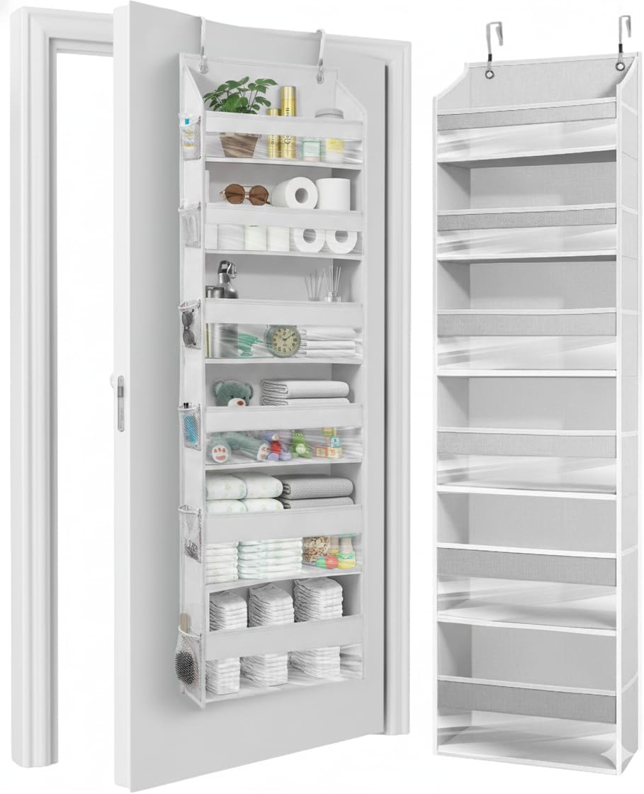 HOMELUX THEORY UPGRADED 6 Tiers over the Door Organizer Hanging - 100D EXTRA THICK & 50Lbs HUGE CAPACITY, 12 Side Mesh Pockets over the Door Shoe Organizer, Hanging Closet Organizer (Ivory, 1Pc)