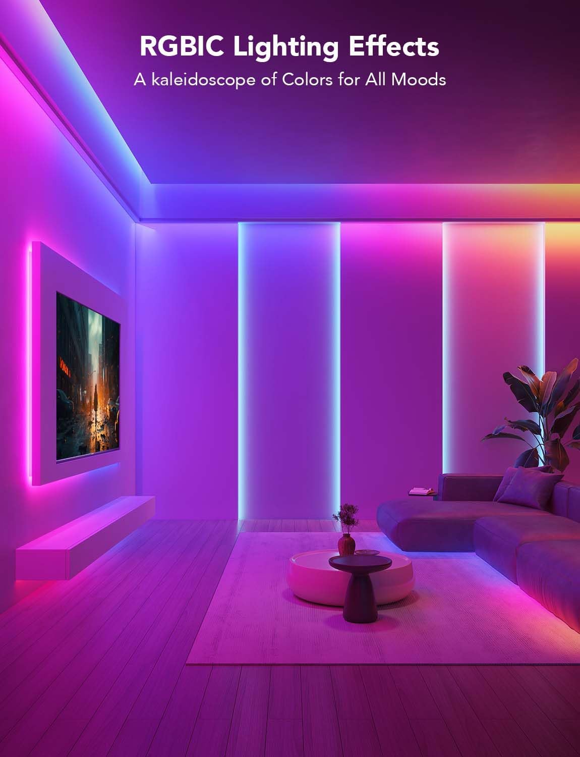 Govee RGBIC LED Strip Lights, Smart LED Lights for Bedroom, Bluetooth LED Lights APP Control, DIY Multiple Colors on One Line, Color Changing LED Strip Lighting Music Sync, Home Decor, 16.4Ft