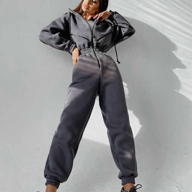 Casual Women Basic Hoodie Two Piece Set