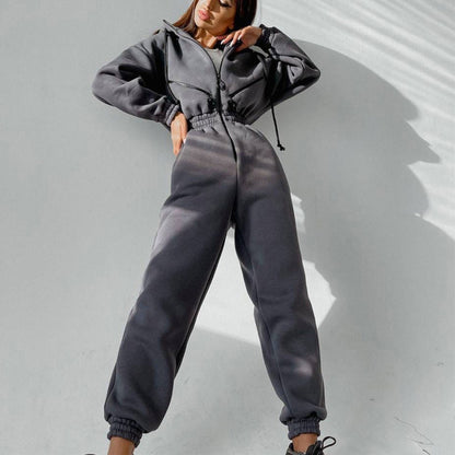 Casual Women Basic Hoodie Two Piece Set