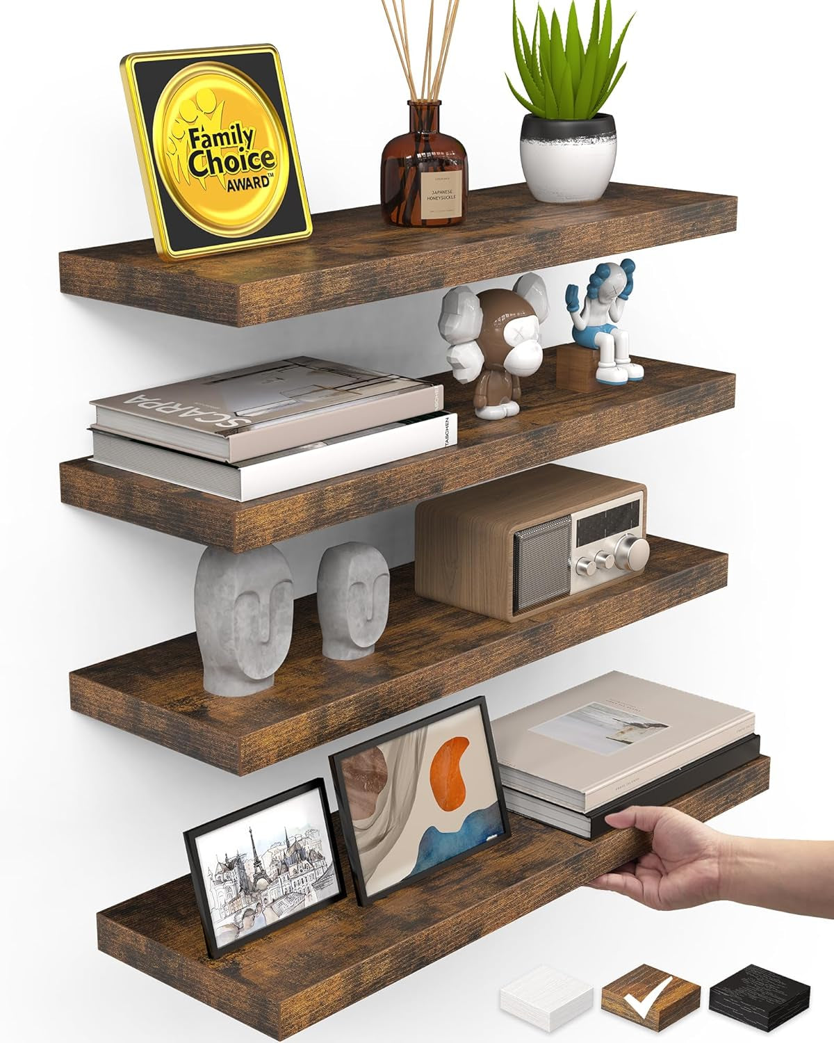 Floating Shelves for Wall, Wall Mounted Rustic Wood Shelves for Bathroom