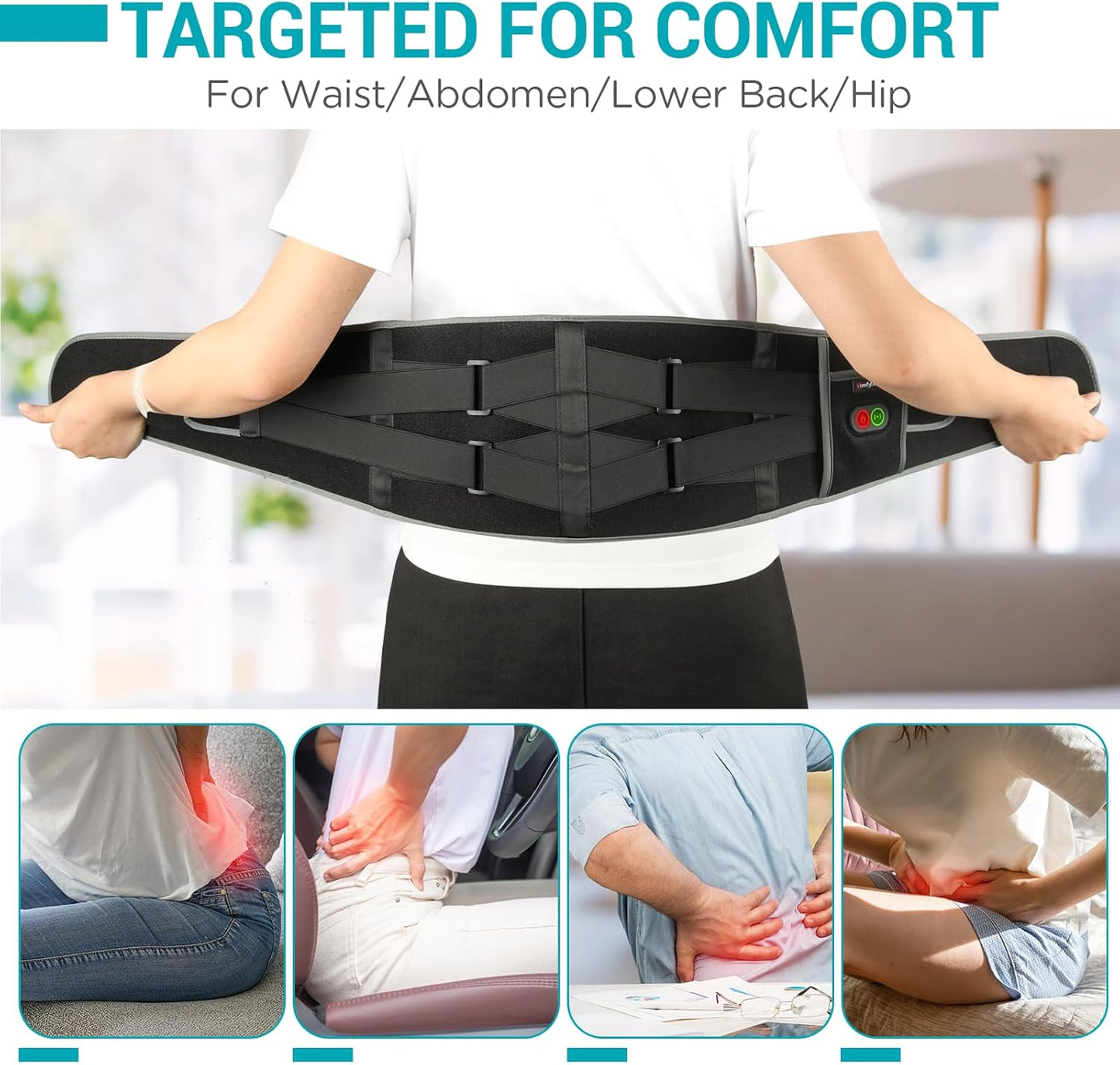 Comfytemp Cordless Heating Pad with Massager for Back, Portable Lower Back Massager FSA Eligible HSA Rechargeable Wireless Electric, Birthday Gifts for Women Men Mom Dad Seniors 3 Heat 30Mins Auto-Off
