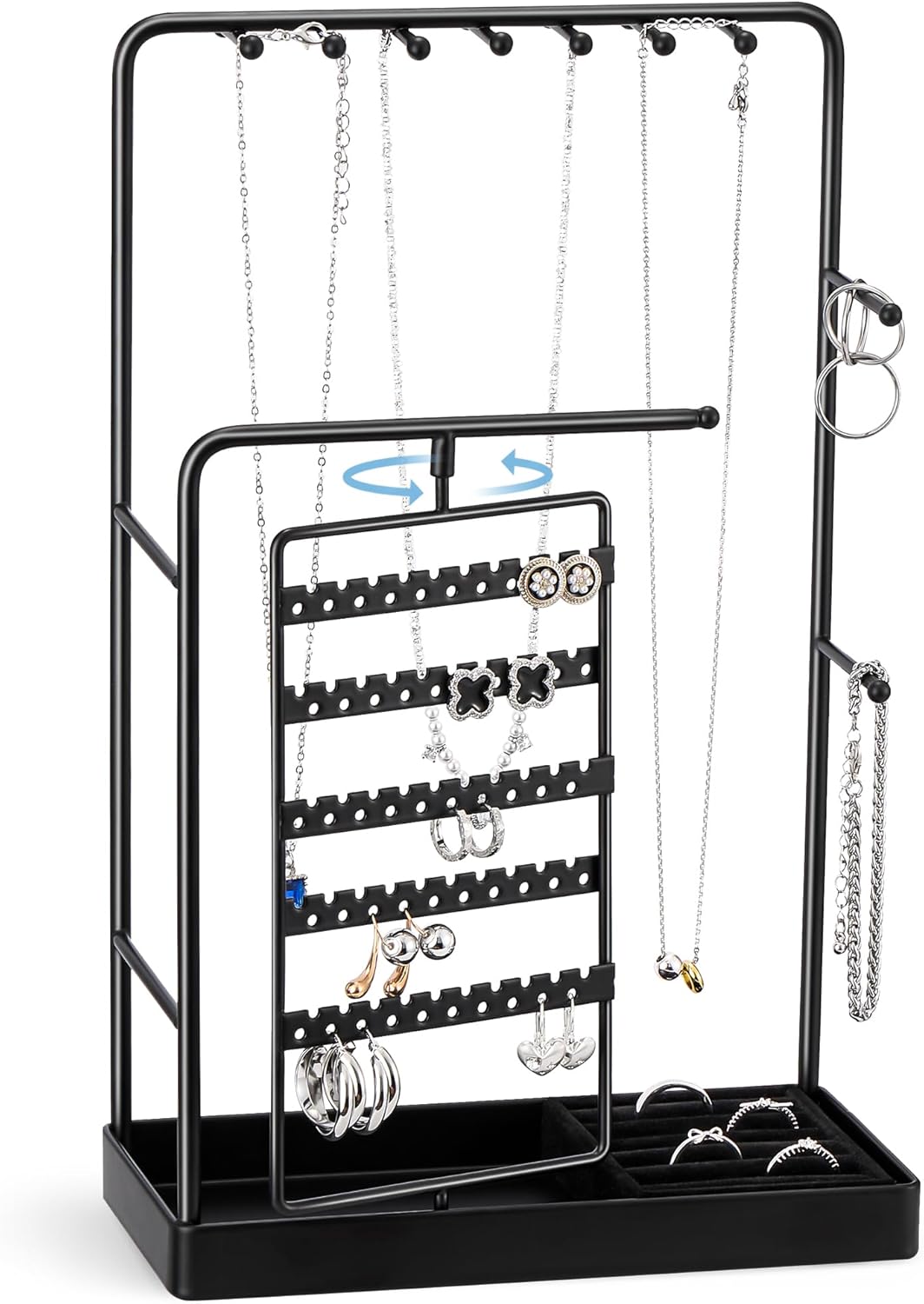 Procase Jewelry Stand Holder Organizer, Jewelry Display Storage with Ring Tray, Rotating Earring Bracelet Necklace Holder, Valentine'S Gifts Room Dorm Decor for Teen Girls -Gold (No-Assembly)