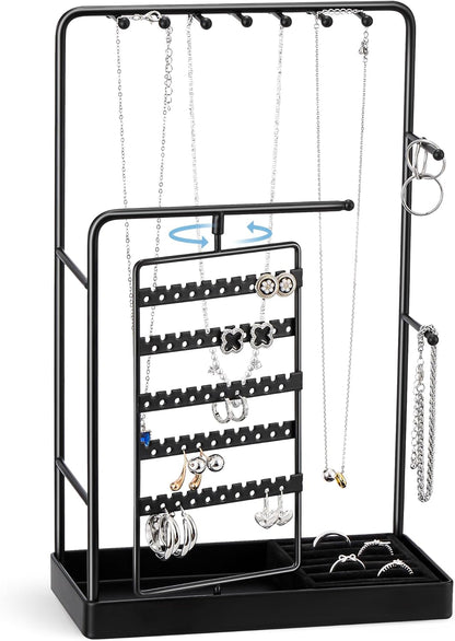 Procase Jewelry Stand Holder Organizer, Jewelry Display Storage with Ring Tray, Rotating Earring Bracelet Necklace Holder, Valentine'S Gifts Room Dorm Decor for Teen Girls -Gold (No-Assembly)
