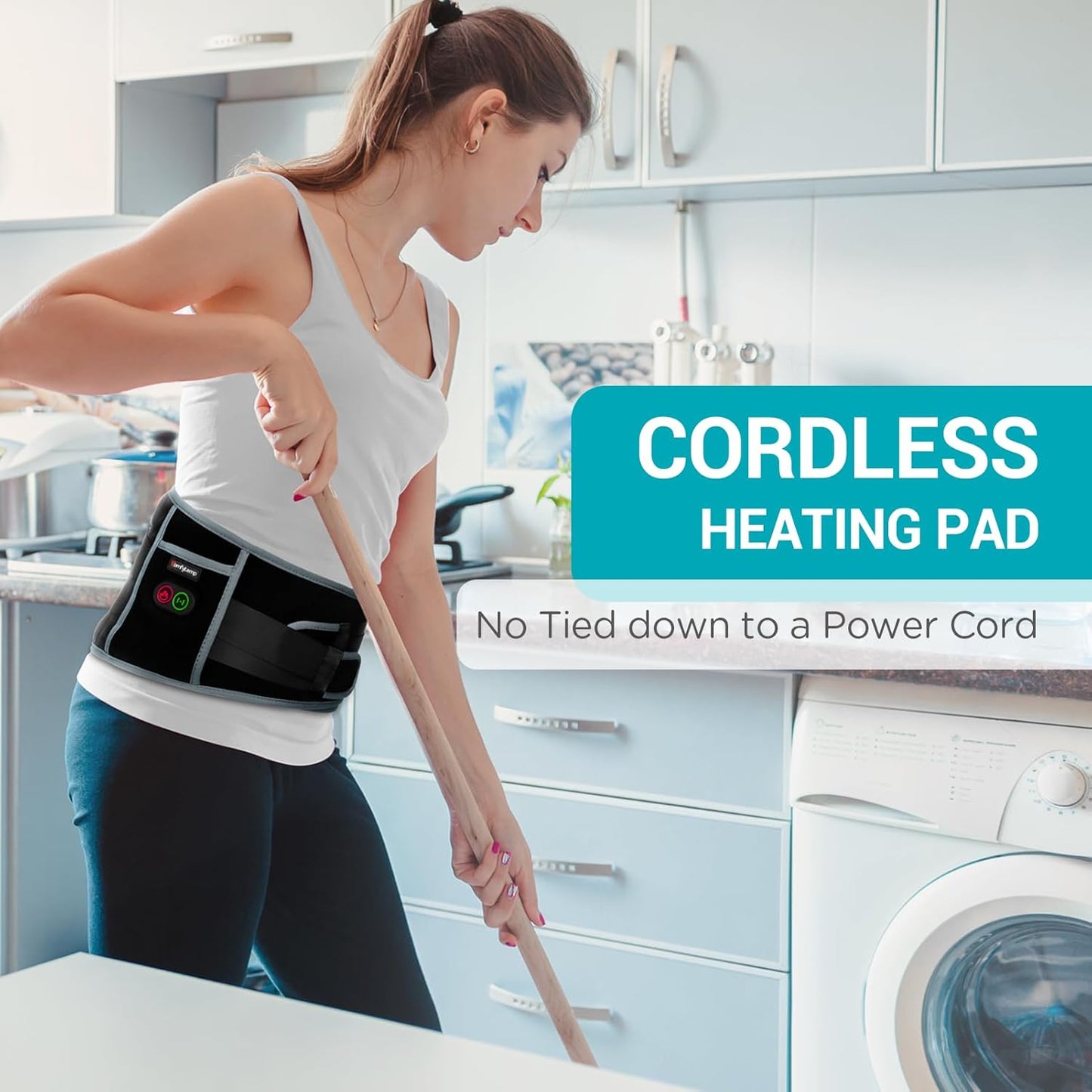 Comfytemp Cordless Heating Pad with Massager for Back, Portable Lower Back Massager FSA Eligible HSA Rechargeable Wireless Electric, Birthday Gifts for Women Men Mom Dad Seniors 3 Heat 30Mins Auto-Off