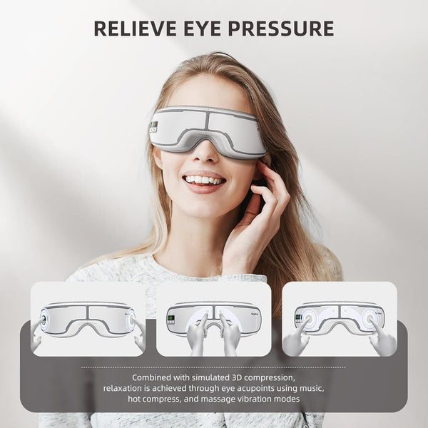 Eye Massager with Heat, Music, Compression, Adjustable Sleep Mask Massage Holiday Birthday Gifts for Women Men, Eye Massager for Migraine Reduce Stye Eye, Eye Strain Relief, Improve Sleep