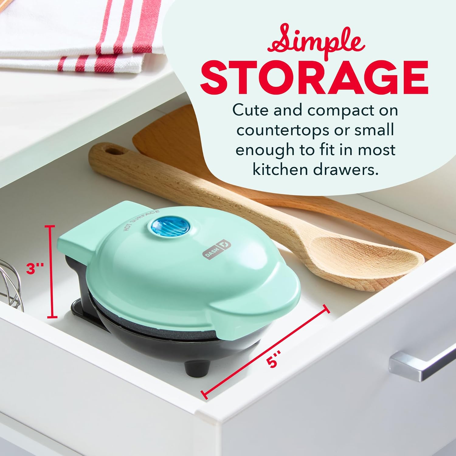 Dash Mini Waffle Maker- Compact Electric Iron for Creative Homemade Treats - Nonstick Surface - Easy-To-Clean - Perfect for Kids & Families - Aqua