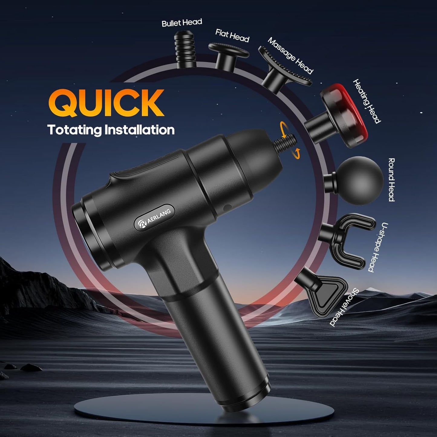 AERLANG Massage Gun with Heat Deep Tissue Back Massager Neck Massager for Pain Relief,Muscle Percussion Massage Gun, Birthday Gifts for Men Women Dad Him Handheld Message Gun with 7Heads&Silent