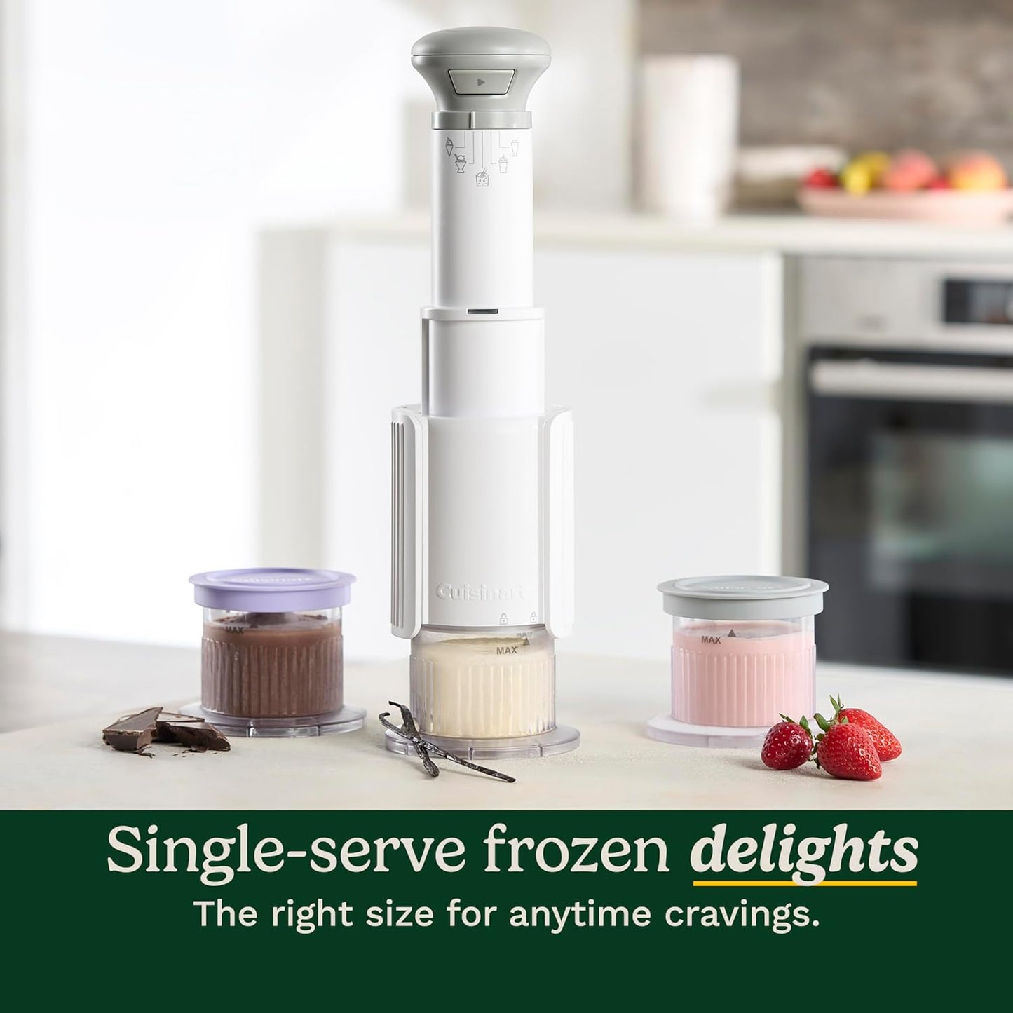 Cuisinart Fastfreeze 5-In-1 Ice Cream, Sorbet, Milkshakes, Slushies and Mix-In Frozen Dessert Maker, Compact Machine, Easy to Use, Includes 3 Mixing Cups with Lids, ICE-FD10