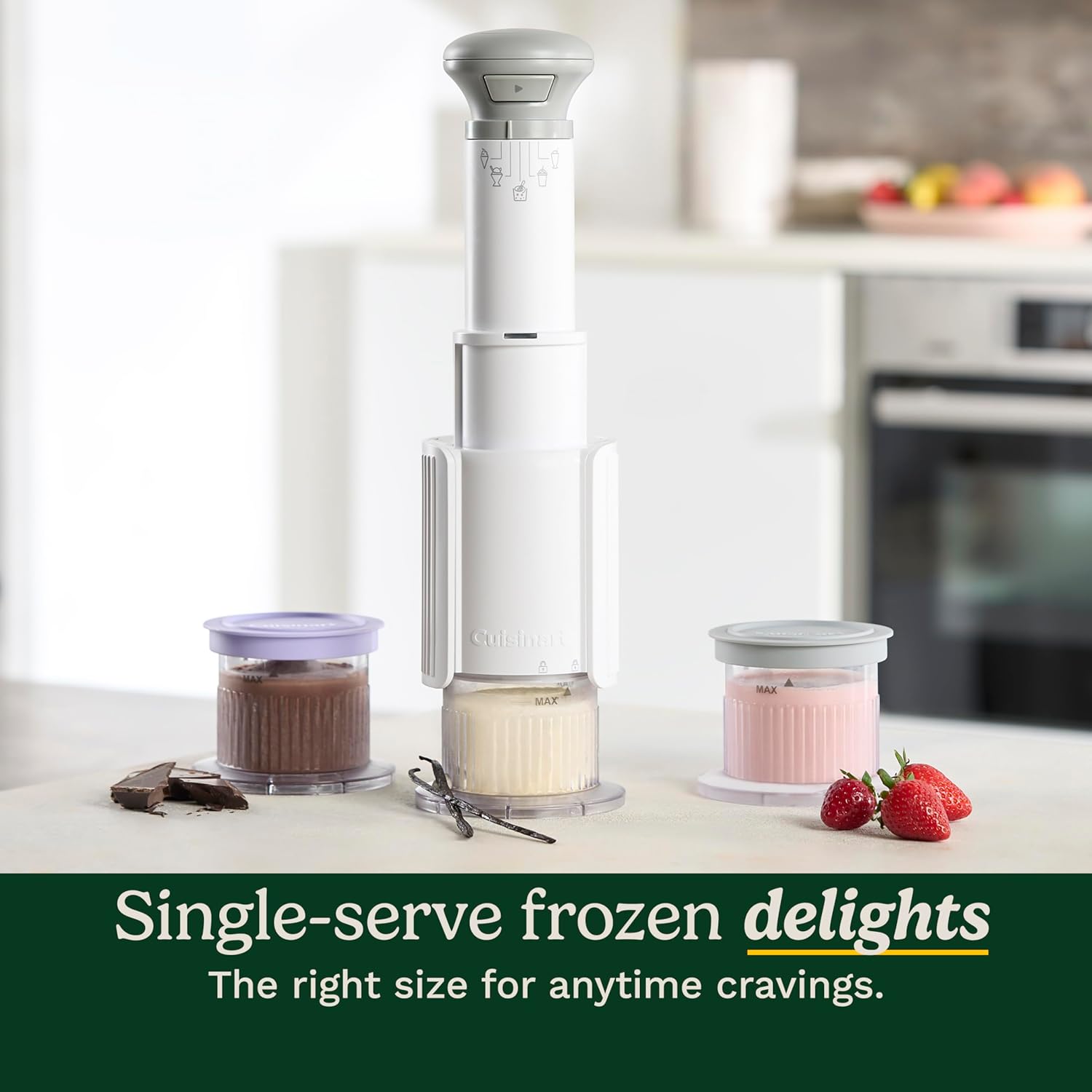 Cuisinart Fastfreeze 5-In-1 Ice Cream, Sorbet, Milkshakes, Slushies and Mix-In Frozen Dessert Maker, Compact Machine, Easy to Use, Includes 3 Mixing Cups with Lids, ICE-FD10