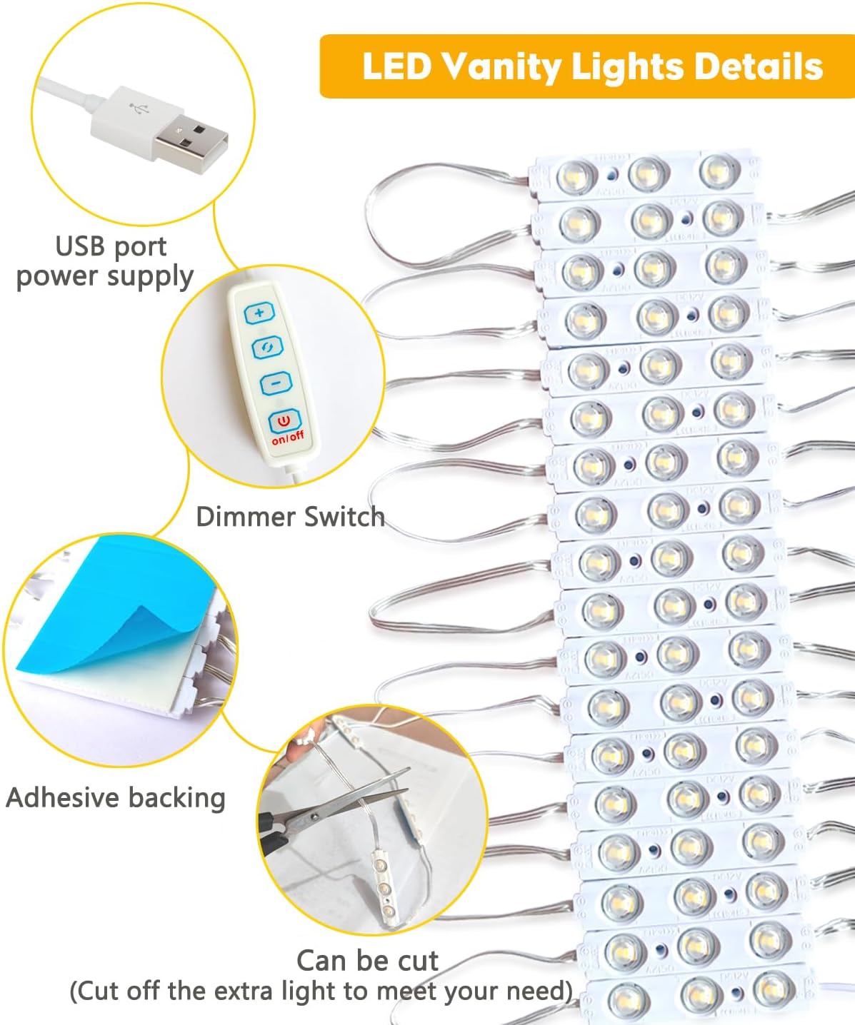 Vanity Lights for Mirror LED Makeup Light Strip with 3 Color Temperature Lighting Modes and Dimmable Stick on Vanity Bathroom Mirror,Ultra Bright (Mirror Not Included)