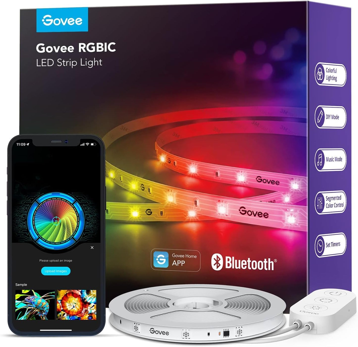 Govee RGBIC LED Strip Lights, Smart LED Lights for Bedroom, Bluetooth LED Lights APP Control, DIY Multiple Colors on One Line, Color Changing LED Strip Lighting Music Sync, Home Decor, 16.4Ft