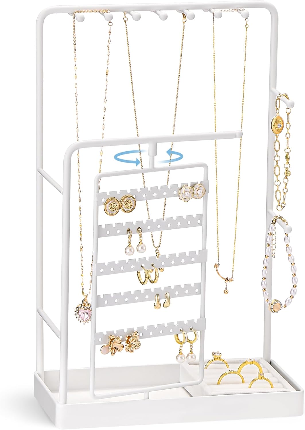 Procase Jewelry Stand Holder Organizer, Jewelry Display Storage with Ring Tray, Rotating Earring Bracelet Necklace Holder, Valentine'S Gifts Room Dorm Decor for Teen Girls -Gold (No-Assembly)