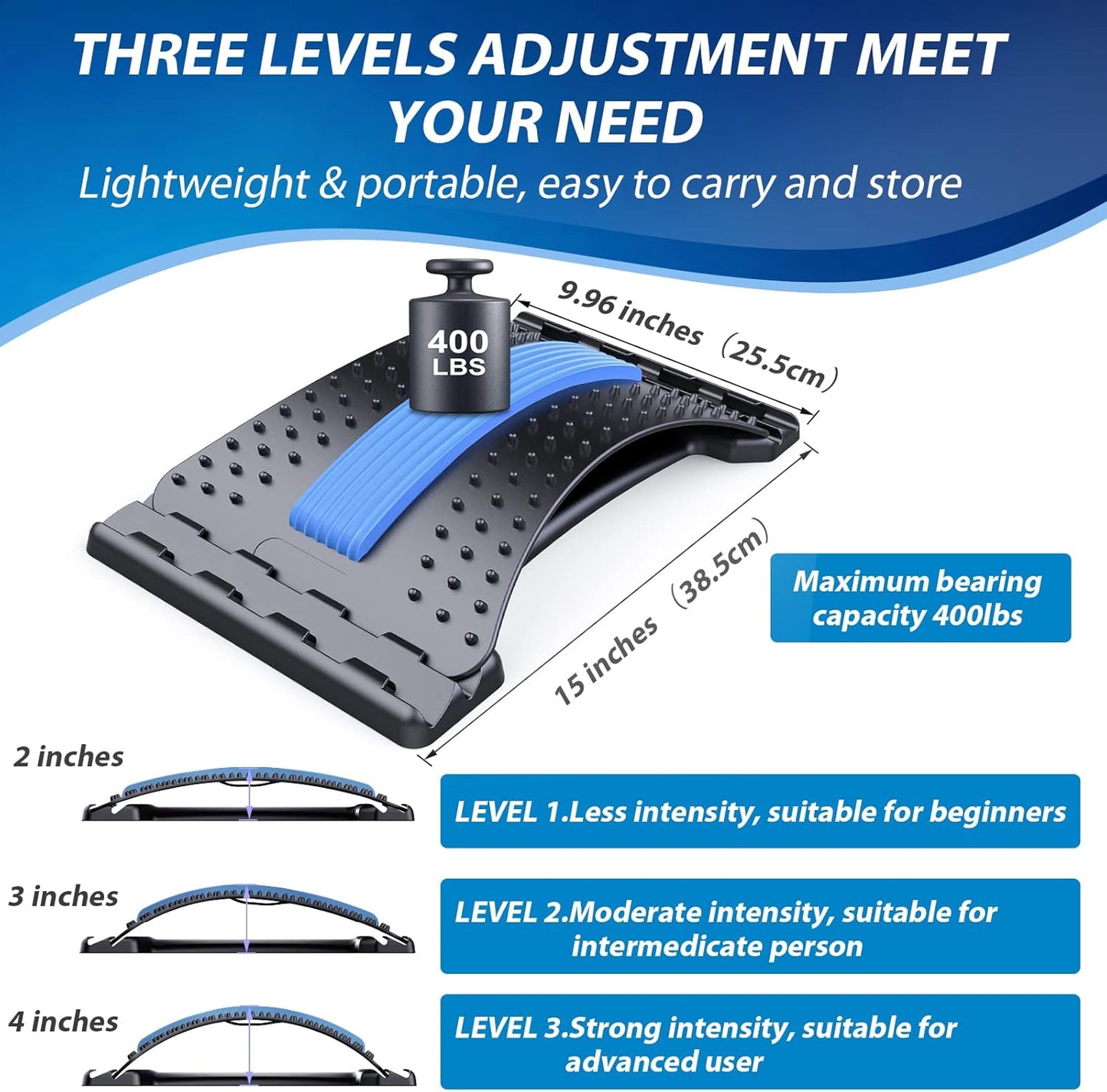 Back Stretcher for Lower Back Pain Relief, Multiple Level Adjustable Arch Lumbar Back Cracker Board, Back Cracking Device, Back Massager for Scoliosis, Spine Decompression Support