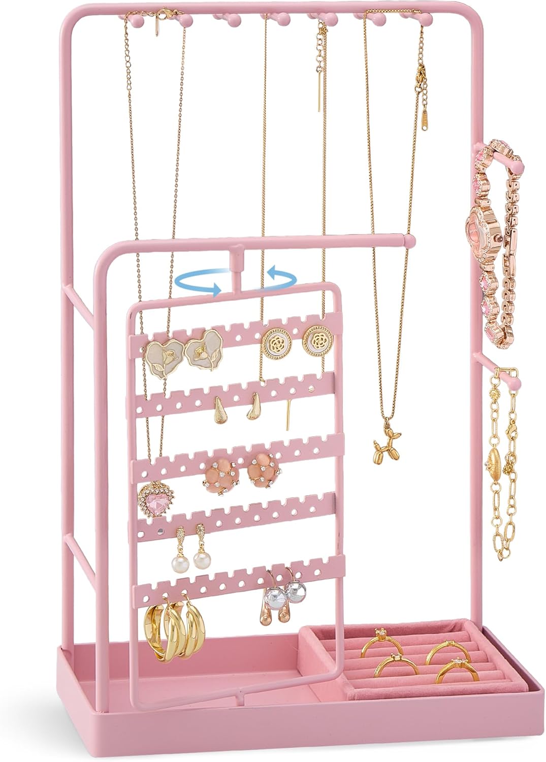 Procase Jewelry Stand Holder Organizer, Jewelry Display Storage with Ring Tray, Rotating Earring Bracelet Necklace Holder, Valentine'S Gifts Room Dorm Decor for Teen Girls -Gold (No-Assembly)