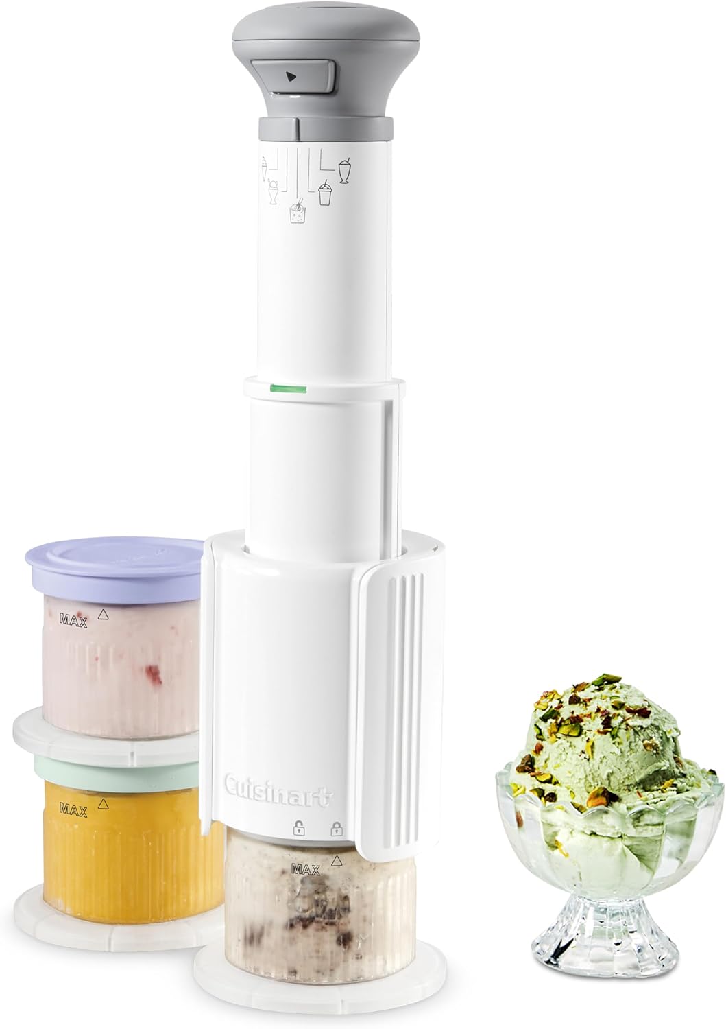 Cuisinart Fastfreeze 5-In-1 Ice Cream, Sorbet, Milkshakes, Slushies and Mix-In Frozen Dessert Maker, Compact Machine, Easy to Use, Includes 3 Mixing Cups with Lids, ICE-FD10