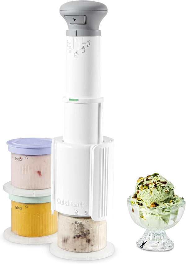 Cuisinart Fastfreeze 5-In-1 Ice Cream, Sorbet, Milkshakes, Slushies and Mix-In Frozen Dessert Maker, Compact Machine, Easy to Use, Includes 3 Mixing Cups with Lids, ICE-FD10