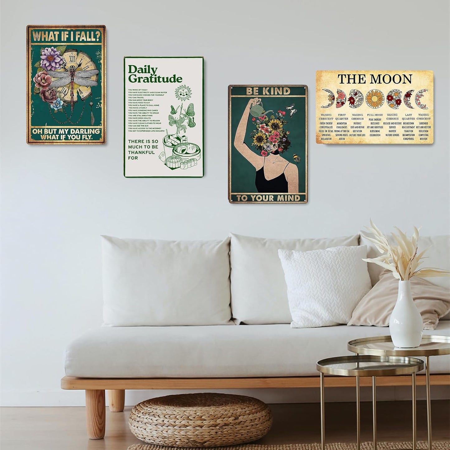Fmcmly Daily Gratitude Inspirational Metal Tin Sign Green Boho Room Aesthetic Decoration Home Kitchen Office Bedroom Cafes Wall Decor 8X12 Inch