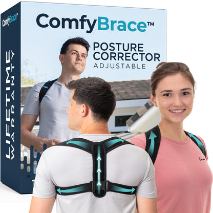 Comfybrace Posture Corrector-Back Brace for Men and Women- Fully Adjustable Straightener for Mid, Upper Spine Support- Neck, Shoulder, Clavicle and Back Pain Relief-Breathable