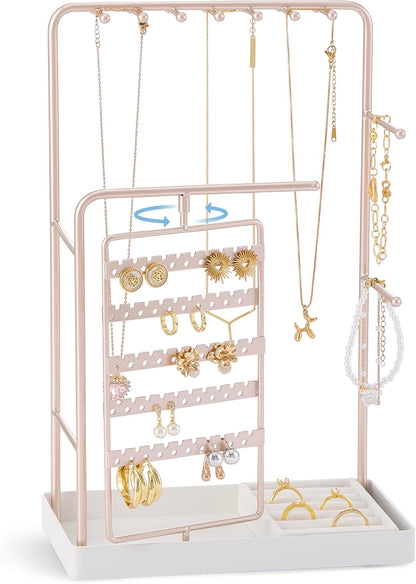 Procase Jewelry Stand Holder Organizer, Jewelry Display Storage with Ring Tray, Rotating Earring Bracelet Necklace Holder, Valentine'S Gifts Room Dorm Decor for Teen Girls -Gold (No-Assembly)