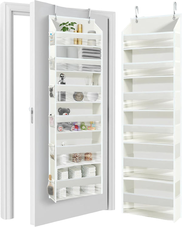 HOMELUX THEORY UPGRADED 6 Tiers over the Door Organizer Hanging - 100D EXTRA THICK & 50Lbs HUGE CAPACITY, 12 Side Mesh Pockets over the Door Shoe Organizer, Hanging Closet Organizer (Ivory, 1Pc)