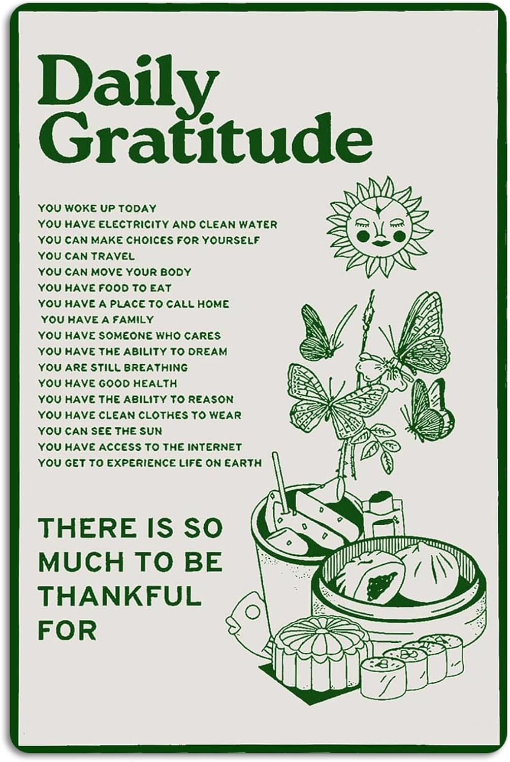 Fmcmly Daily Gratitude Inspirational Metal Tin Sign Green Boho Room Aesthetic Decoration Home Kitchen Office Bedroom Cafes Wall Decor 8X12 Inch
