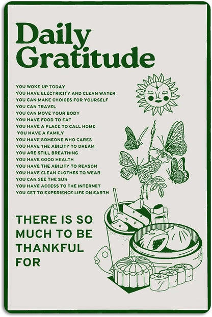 Fmcmly Daily Gratitude Inspirational Metal Tin Sign Green Boho Room Aesthetic Decoration Home Kitchen Office Bedroom Cafes Wall Decor 8X12 Inch