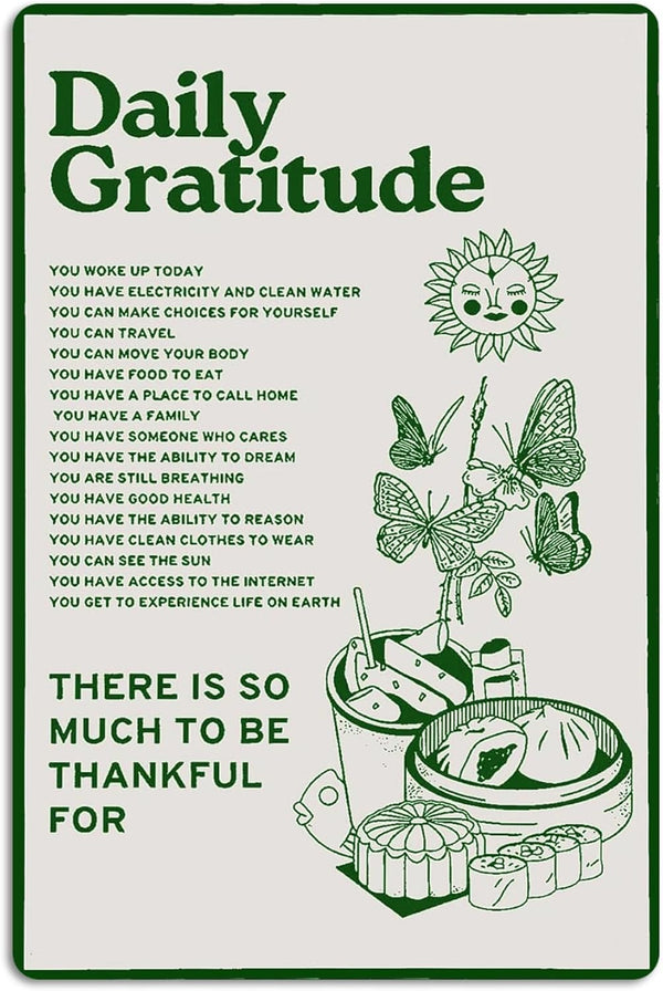 Fmcmly Daily Gratitude Inspirational Metal Tin Sign Green Boho Room Aesthetic Decoration Home Kitchen Office Bedroom Cafes Wall Decor 8X12 Inch