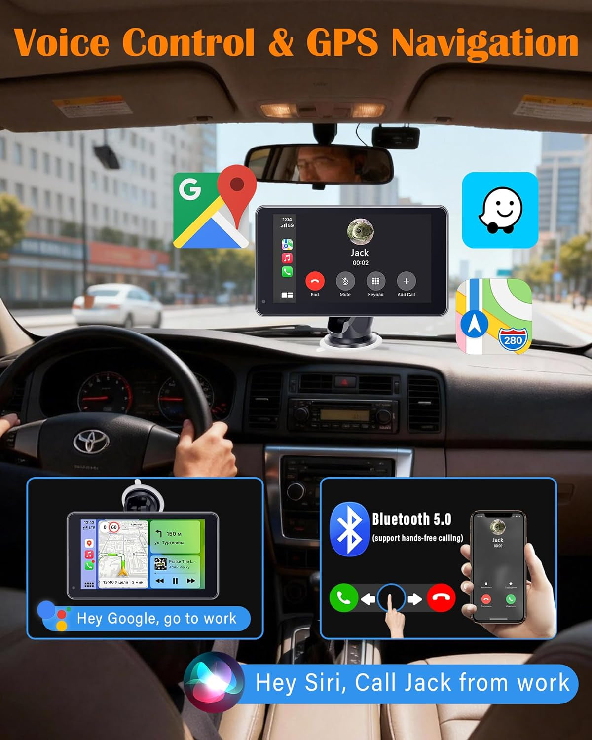 Portable Wireless Carplay Screen - 7-Inch Plug & Play No Dashboard Removal Upgrade for Older Cars - Compatible for Apple Carplay & Android Auto with Backup Camera
