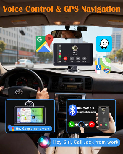 Portable Wireless Carplay Screen - 7-Inch Plug & Play No Dashboard Removal Upgrade for Older Cars - Compatible for Apple Carplay & Android Auto with Backup Camera