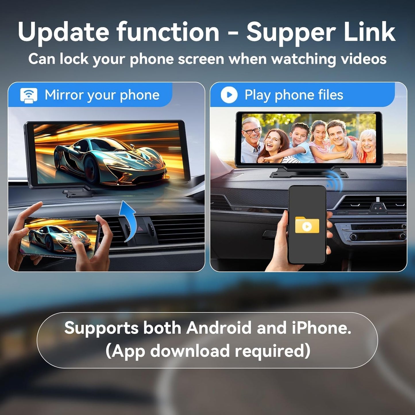 Portable Carplay Screen for Car, 10" Wireless Carplay & Android Auto Car Play Touchscreen with 1080P Backup Camera,Gps Navigation,Voice Control,5.0 Bluetooth (10Inch)