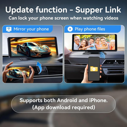 Portable Carplay Screen for Car, 10" Wireless Carplay & Android Auto Car Play Touchscreen with 1080P Backup Camera,Gps Navigation,Voice Control,5.0 Bluetooth (10Inch)