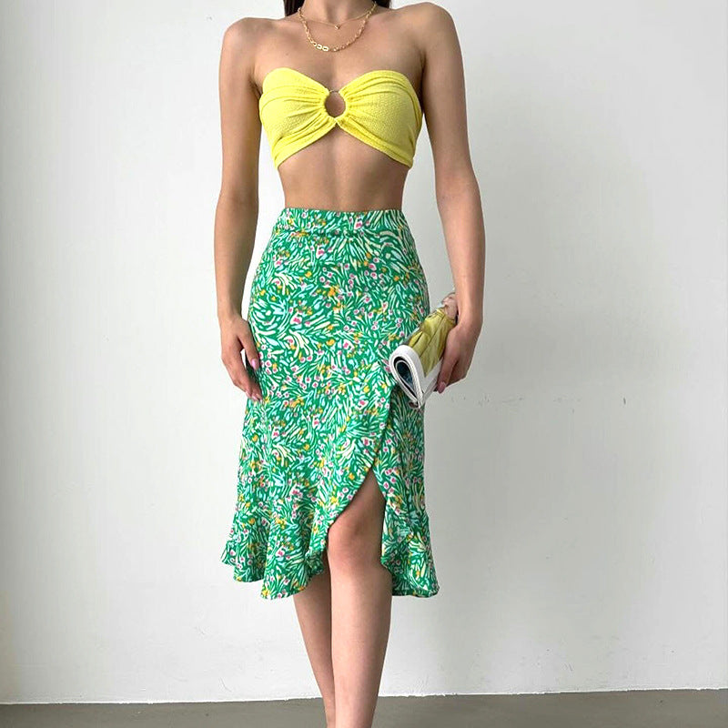 Women Elegant High Waist Floral Skirt