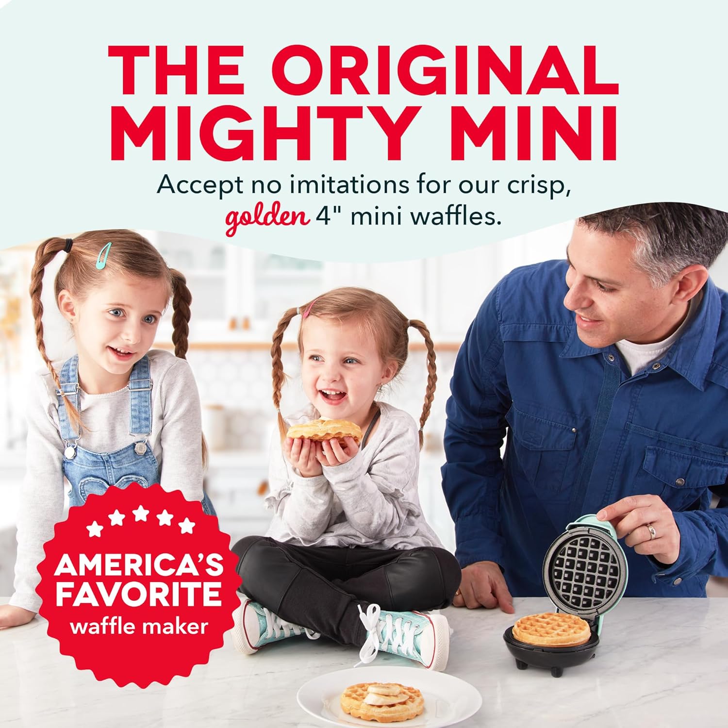 Dash Mini Waffle Maker- Compact Electric Iron for Creative Homemade Treats - Nonstick Surface - Easy-To-Clean - Perfect for Kids & Families - Aqua
