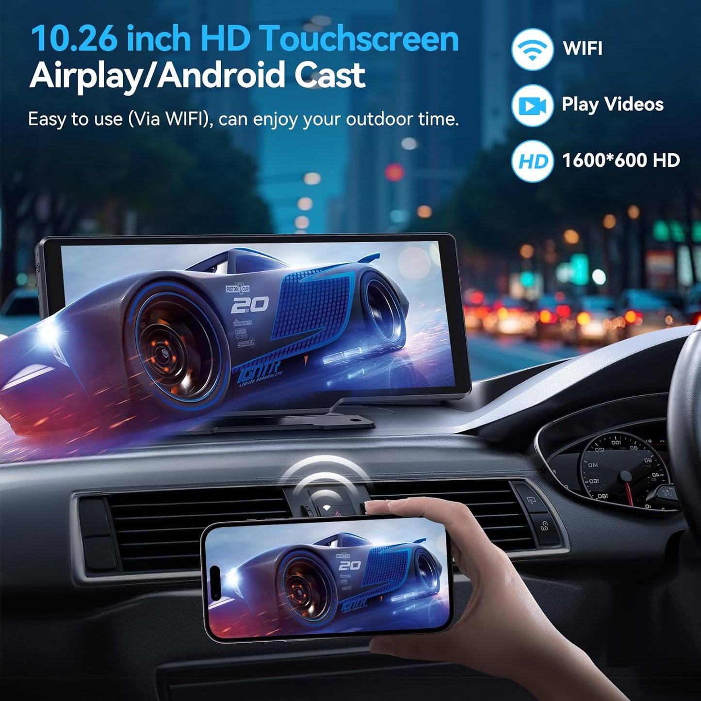Portable Carplay Screen for Car, 10" Wireless Carplay & Android Auto Car Play Touchscreen with 1080P Backup Camera,Gps Navigation,Voice Control,5.0 Bluetooth (10Inch)